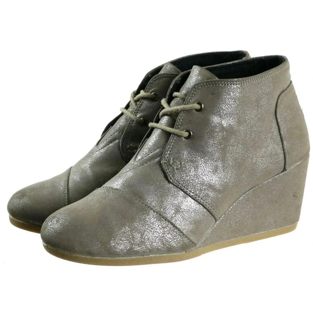 Toms Women's Size 10 Wedge Ankle Booties Chukka Metallic Mocha Tan